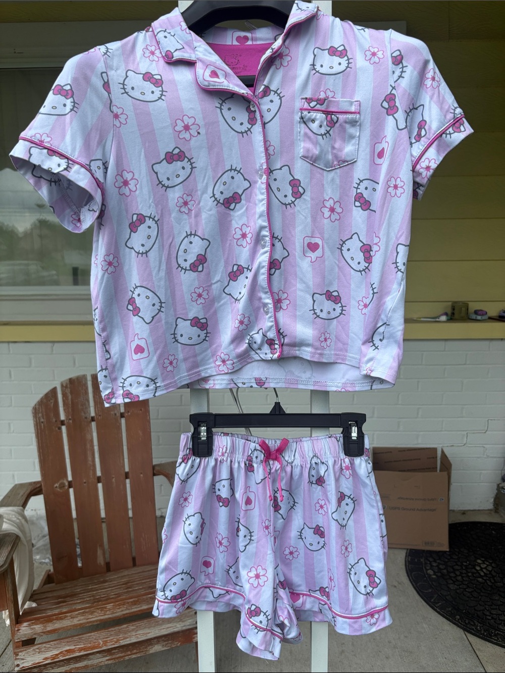 Hello Kitty Pink and White Striped Short Sleeve Pajama Set